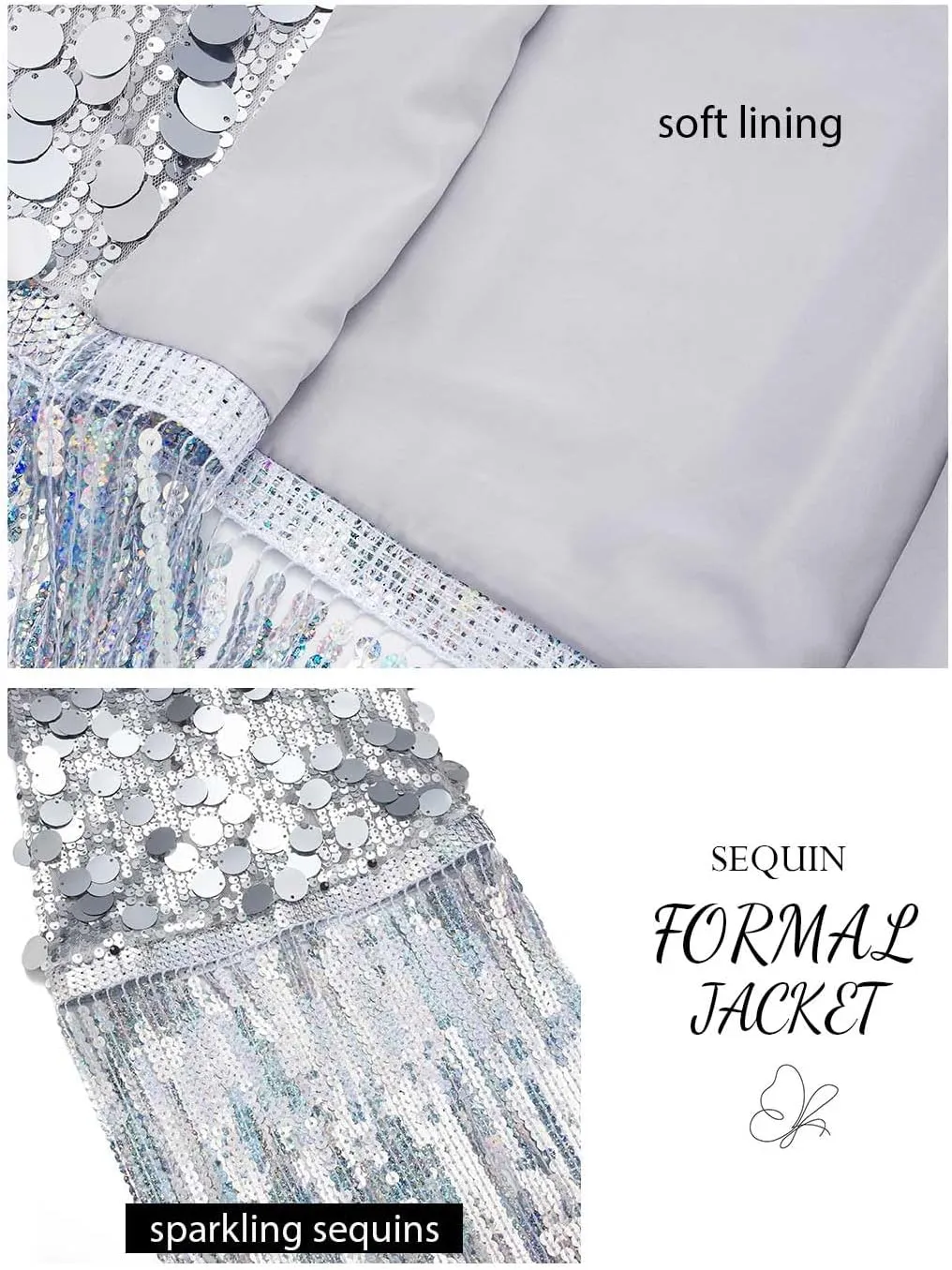 GORAIS Women Sequin Jacket Long Sleeve Casual Fringed Jackets Open Front Sparkly Blazer Coat for Party