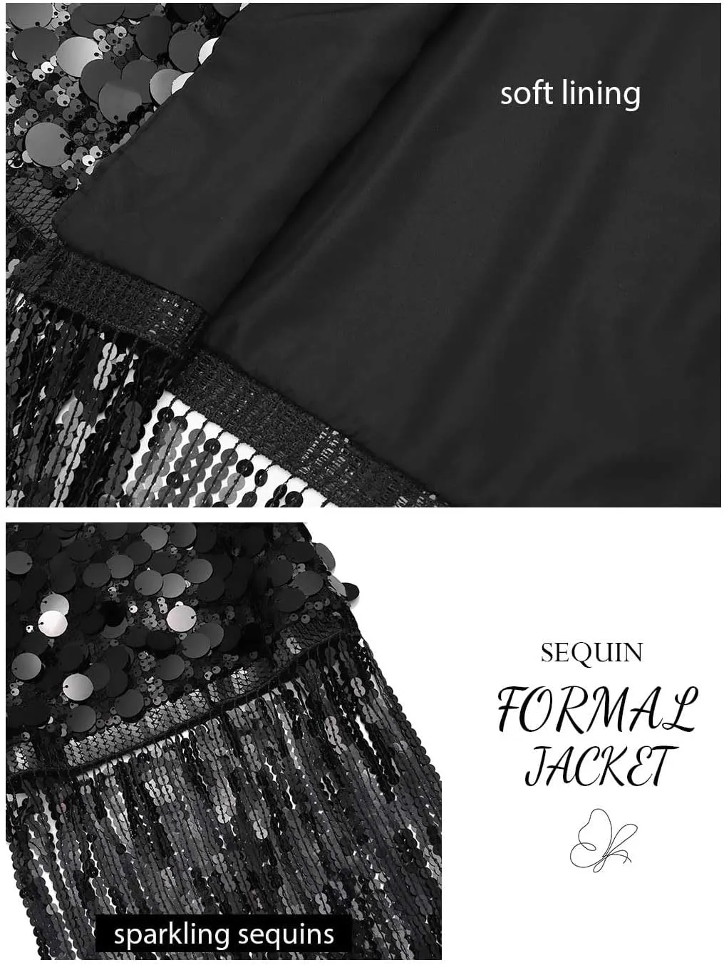 GORAIS Women Sequin Jacket Long Sleeve Casual Fringed Jackets Open Front Sparkly Blazer Coat for Party