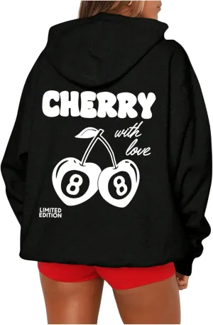 GORGLITTER Women's Cute Cherry Graphic Hoodies Pullover Aesthetic Preppy Hooded Sweatshirts