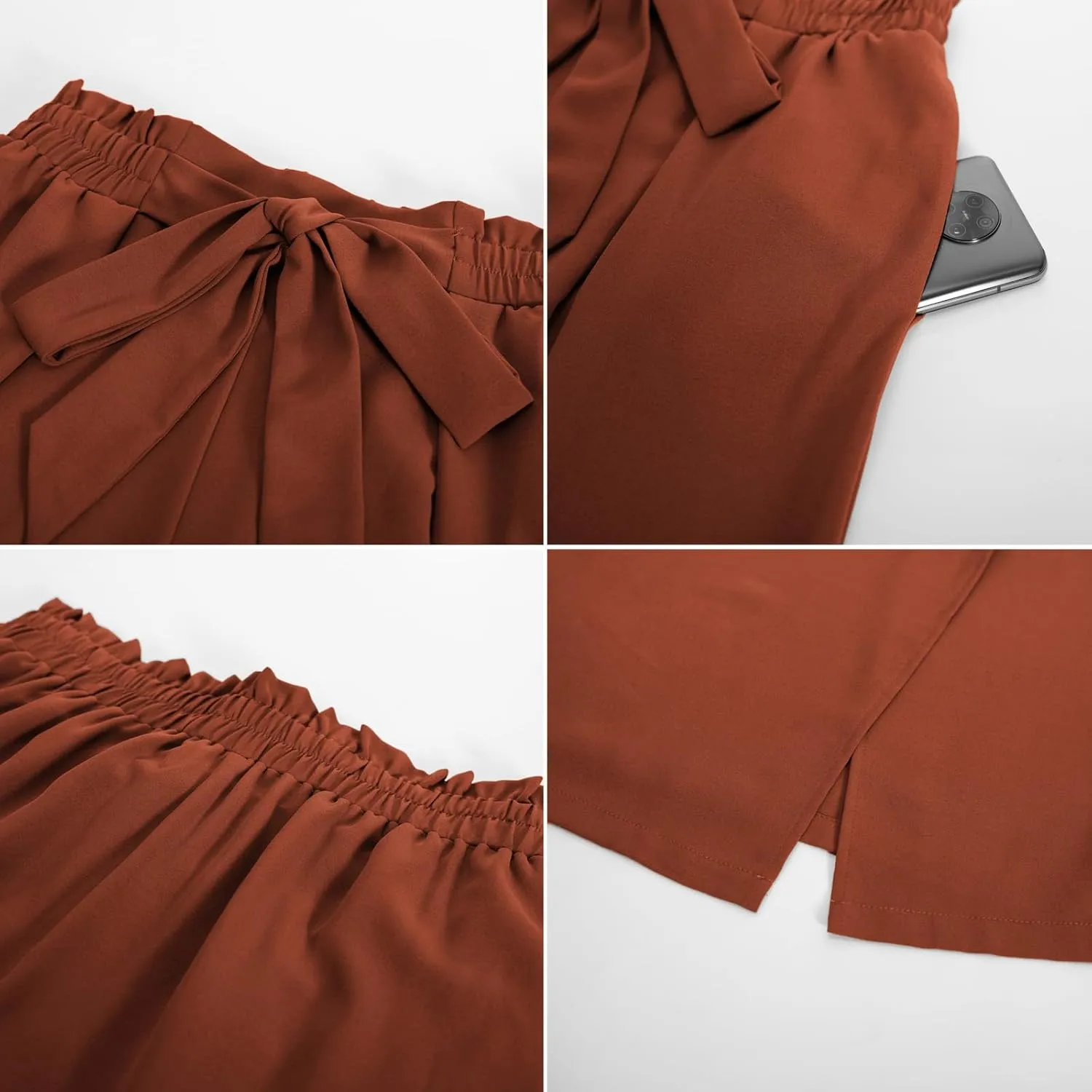 GRACE KARIN Women's Wide Leg Pants with Pockets Lightweight High Waisted Tie Knot Caual Loose Split Flowy Palazzo Trousers