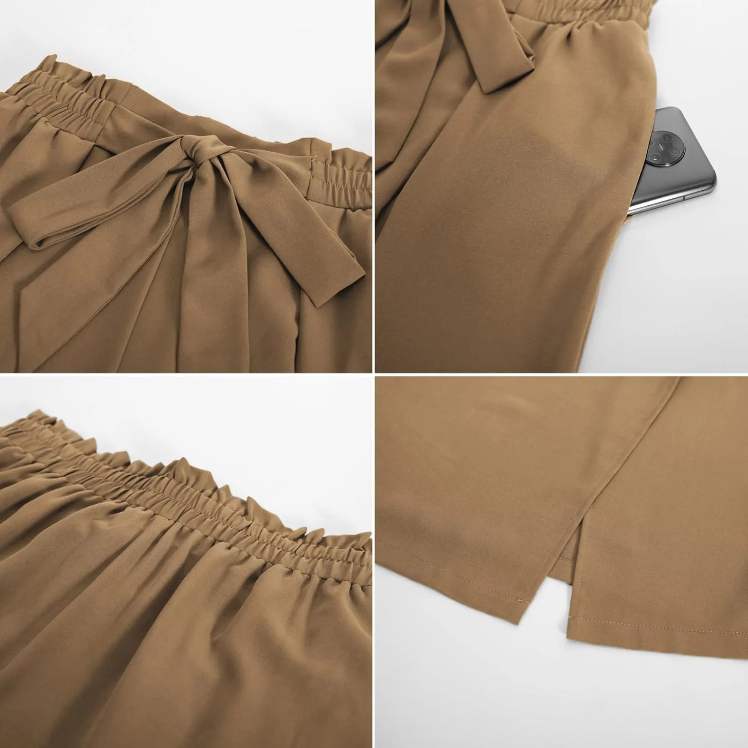 GRACE KARIN Women's Wide Leg Pants with Pockets Lightweight High Waisted Tie Knot Caual Loose Split Flowy Palazzo Trousers