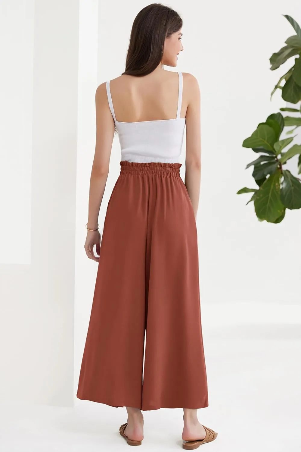 GRACE KARIN Women's Wide Leg Pants with Pockets Lightweight High Waisted Tie Knot Caual Loose Split Flowy Palazzo Trousers