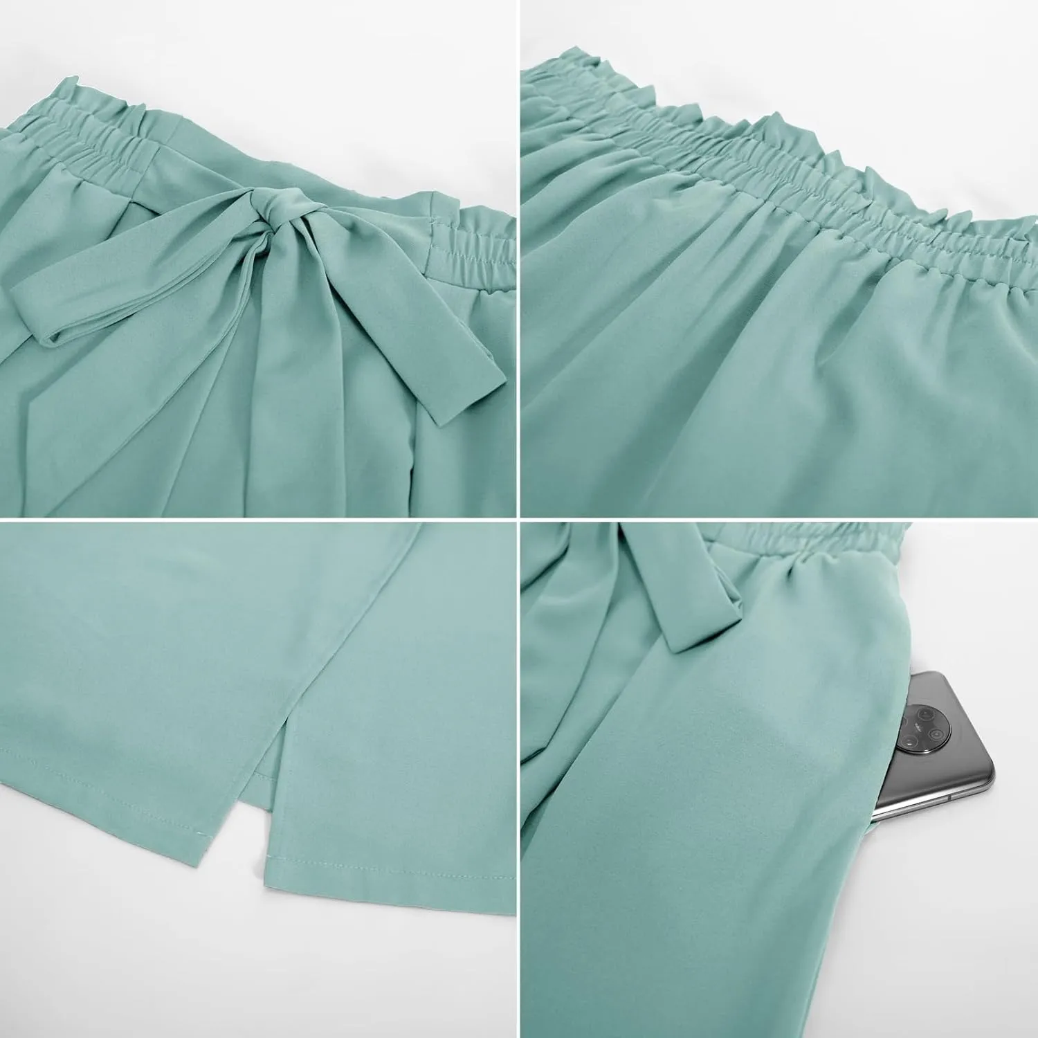 GRACE KARIN Women's Wide Leg Pants with Pockets Lightweight High Waisted Tie Knot Caual Loose Split Flowy Palazzo Trousers