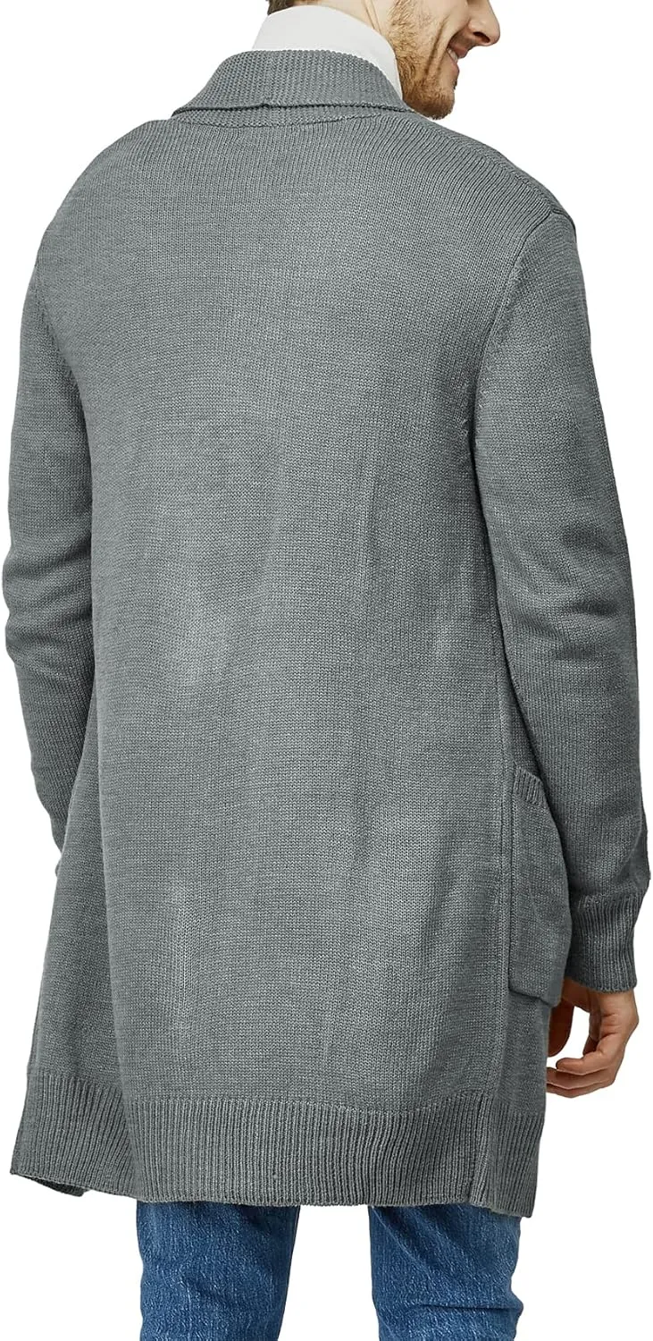 H2H Mens Casual Comfortable Fit Ruffle Shawl Collar Knitted Open Front Long Length Sweater Cardigan