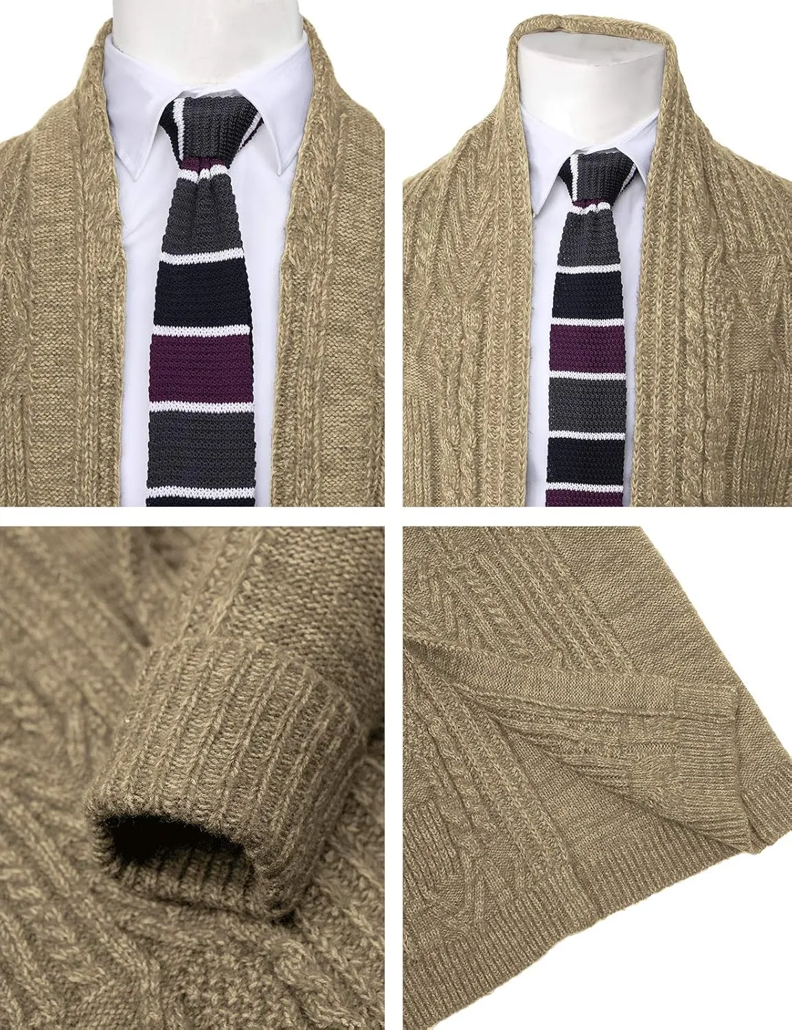 H2H Mens Casual Comfortable Fit Ruffle Shawl Collar Knitted Open Front Long Length Sweater Cardigan