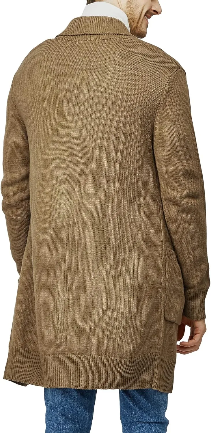 H2H Mens Casual Comfortable Fit Ruffle Shawl Collar Knitted Open Front Long Length Sweater Cardigan