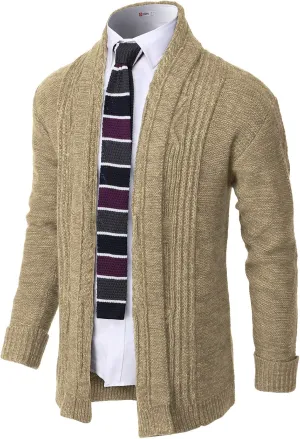 H2H Mens Casual Comfortable Fit Ruffle Shawl Collar Knitted Open Front Long Length Sweater Cardigan