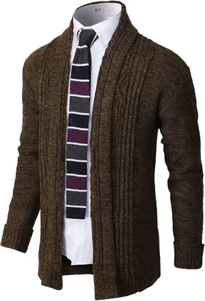H2H Mens Casual Comfortable Fit Ruffle Shawl Collar Knitted Open Front Long Length Sweater Cardigan