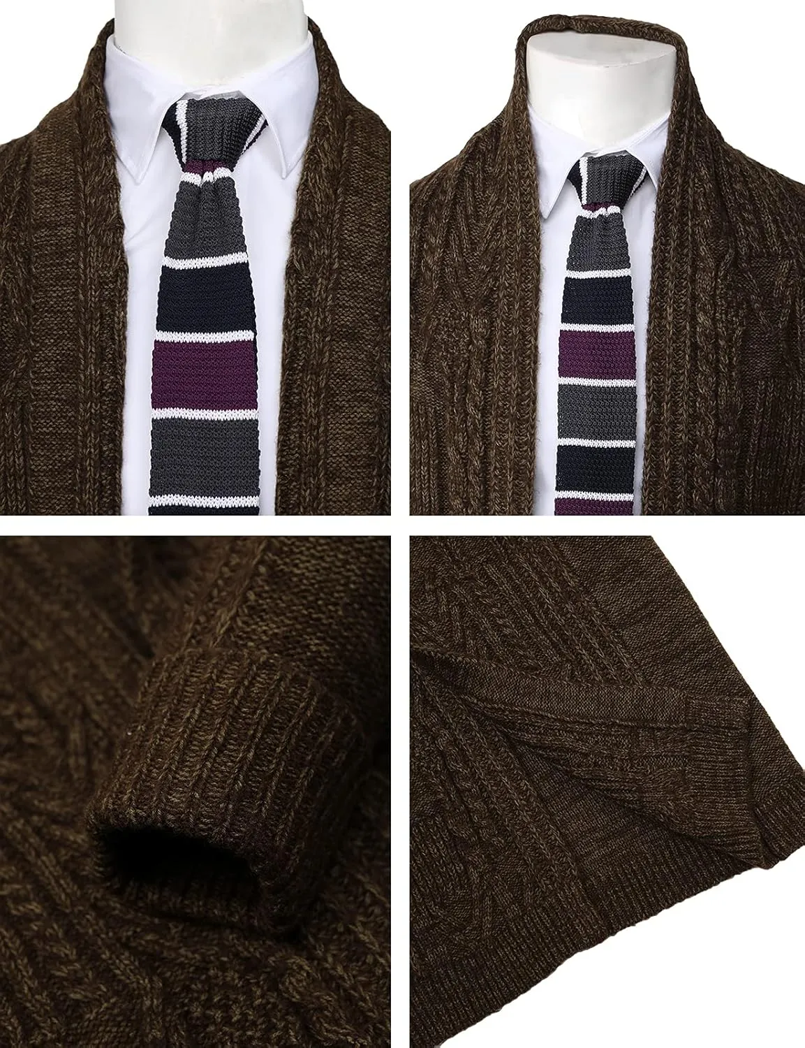 H2H Mens Casual Comfortable Fit Ruffle Shawl Collar Knitted Open Front Long Length Sweater Cardigan