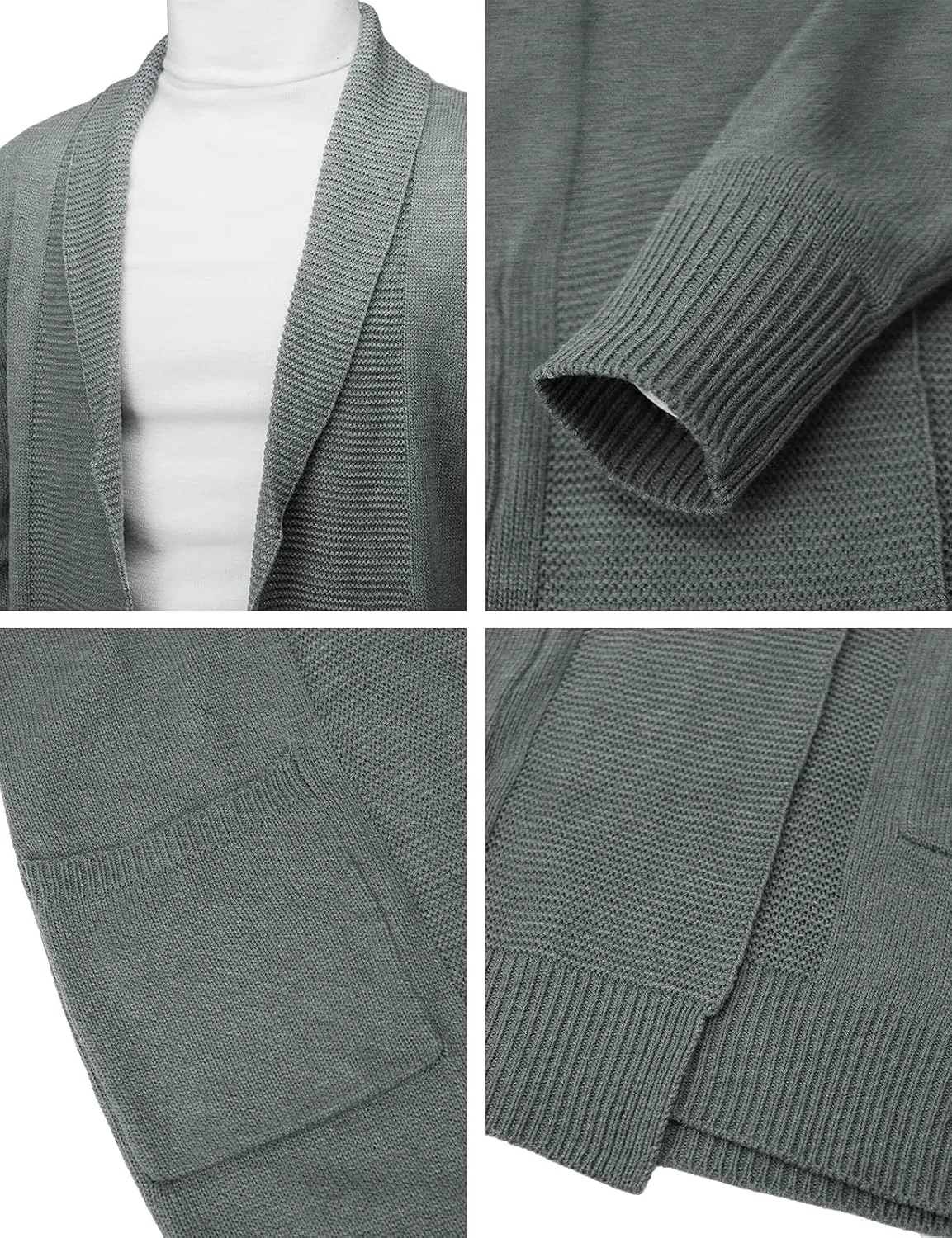H2H Mens Casual Comfortable Fit Ruffle Shawl Collar Knitted Open Front Long Length Sweater Cardigan