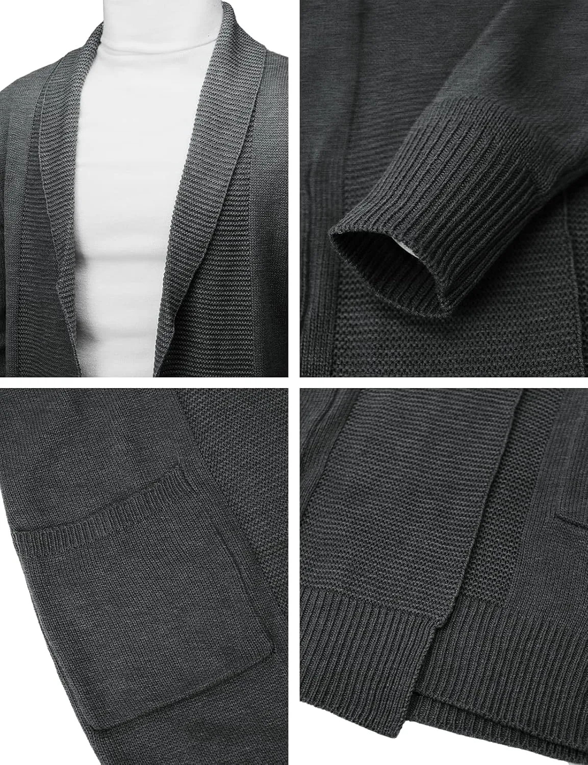 H2H Mens Casual Comfortable Fit Ruffle Shawl Collar Knitted Open Front Long Length Sweater Cardigan