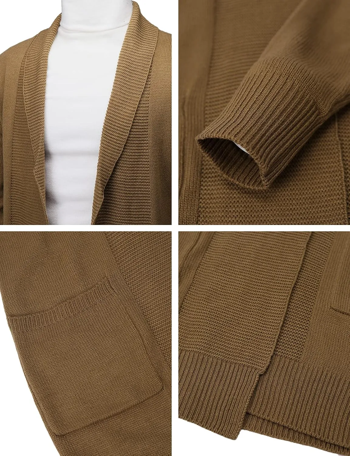 H2H Mens Casual Comfortable Fit Ruffle Shawl Collar Knitted Open Front Long Length Sweater Cardigan