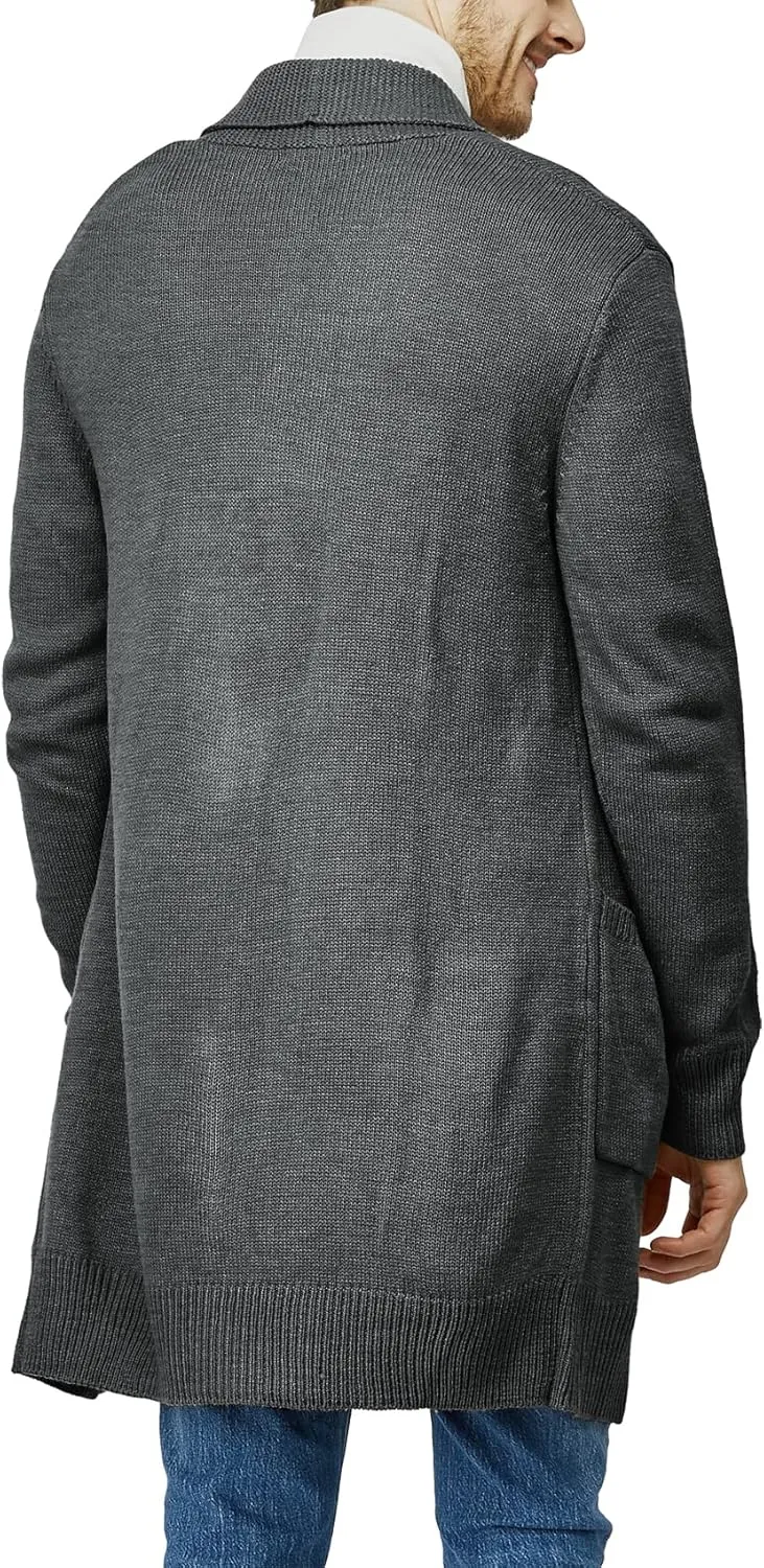 H2H Mens Casual Comfortable Fit Ruffle Shawl Collar Knitted Open Front Long Length Sweater Cardigan