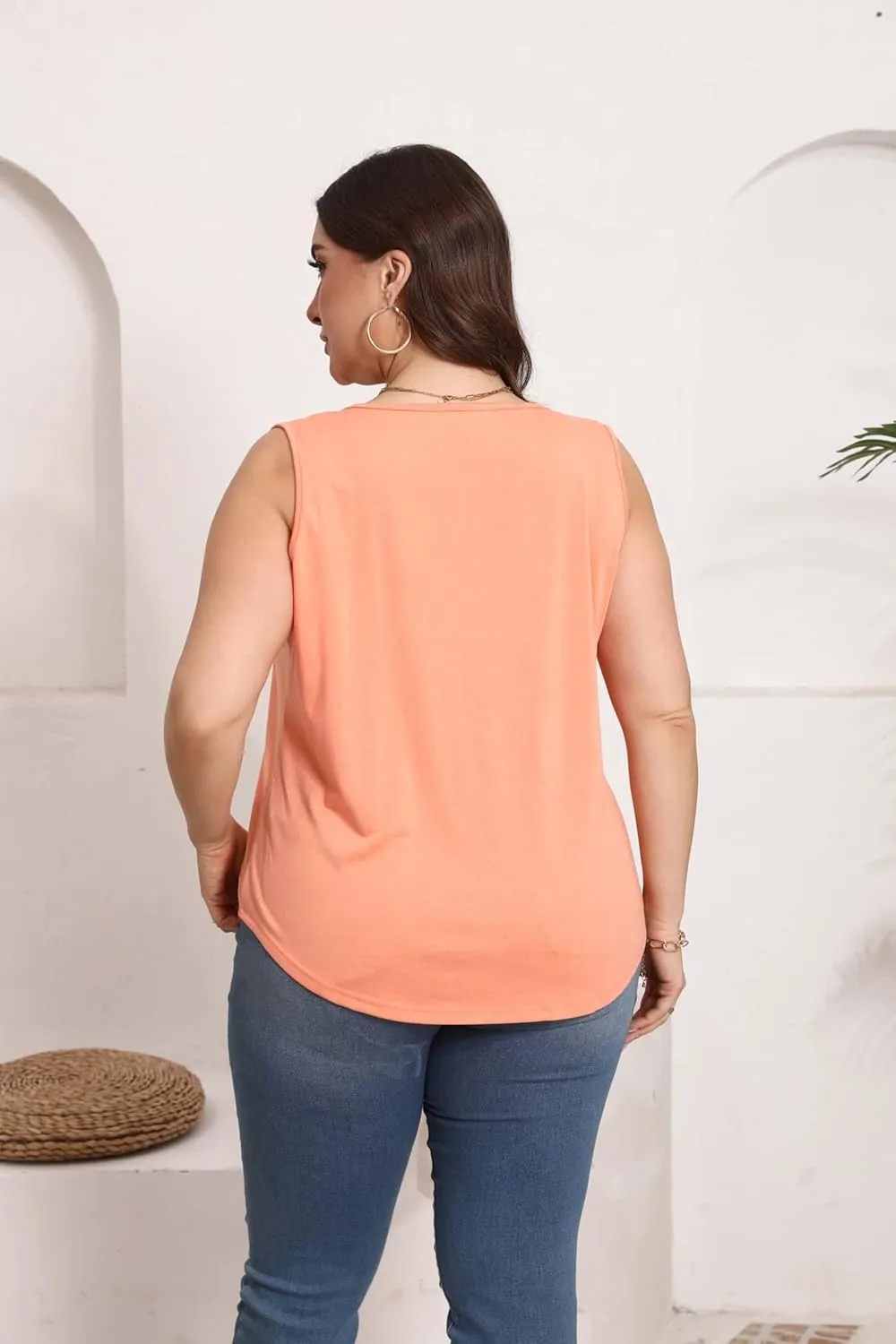 HBEYYTO Women Plus Size Tank Tops Casual Sleeveless Crew Neck Pleated Front Flowy Loose Camisoles Cami Shirts Blouses 1X-5X
