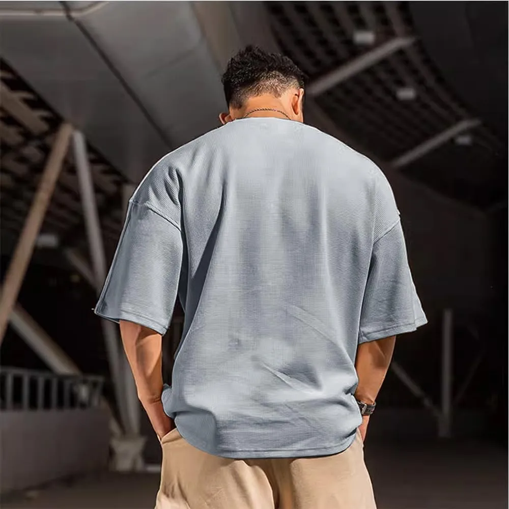 JEEING GEAR Men's Basic Long Sleeve Waffle Sweatshirt Loose Fit Workout Pullover Crewneck Shirt