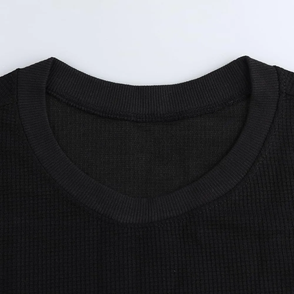 JEEING GEAR Men's Basic Long Sleeve Waffle Sweatshirt Loose Fit Workout Pullover Crewneck Shirt