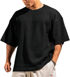 JEEING GEAR Men's Basic Long Sleeve Waffle Sweatshirt Loose Fit Workout Pullover Crewneck Shirt
