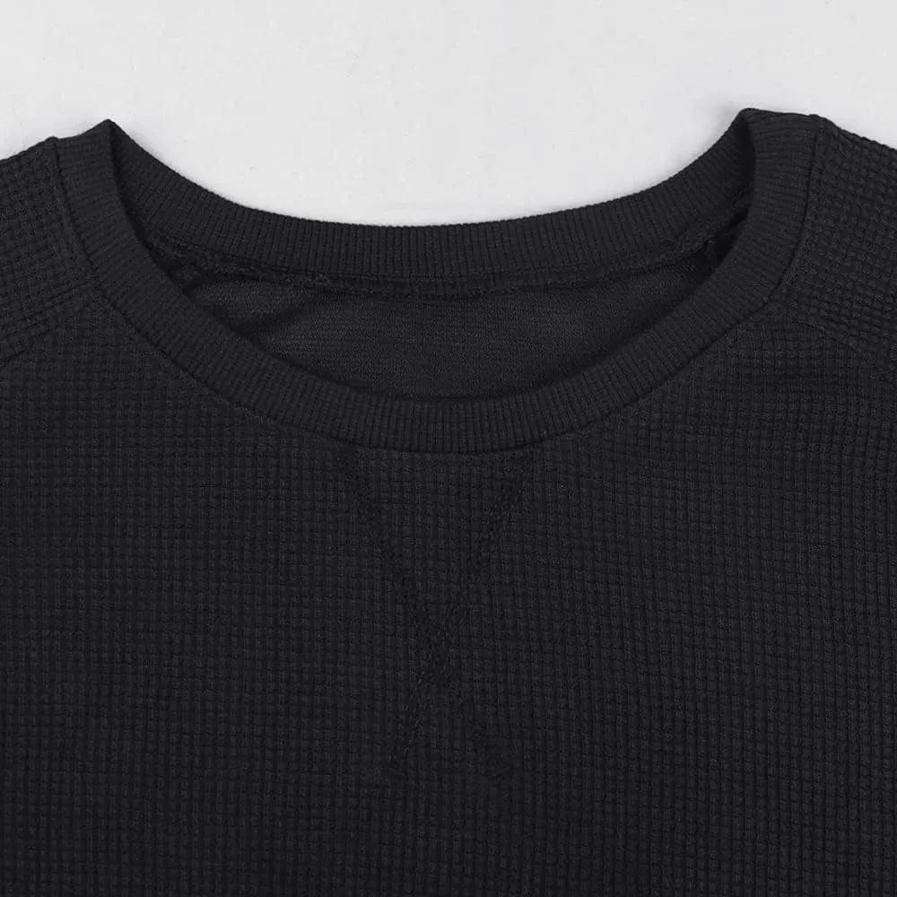 JEEING GEAR Men's Basic Long Sleeve Waffle Sweatshirt Loose Fit Workout Pullover Crewneck Shirt