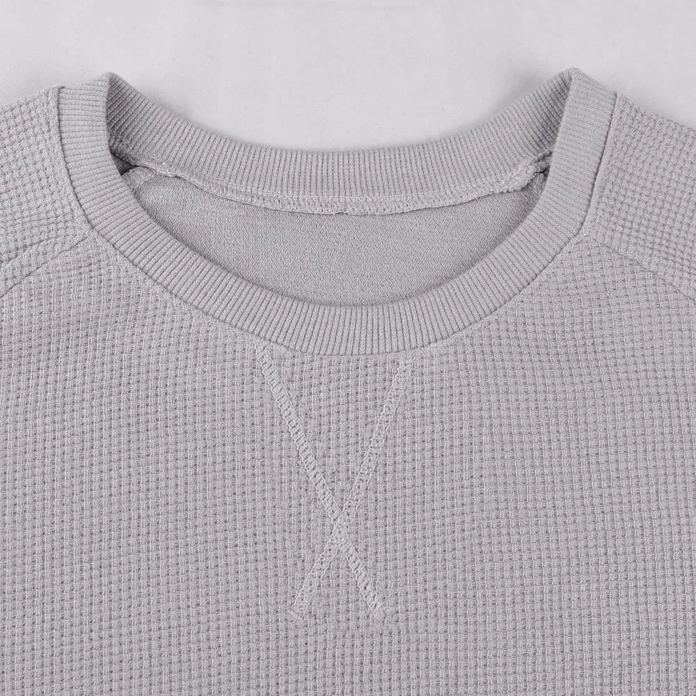 JEEING GEAR Men's Basic Long Sleeve Waffle Sweatshirt Loose Fit Workout Pullover Crewneck Shirt