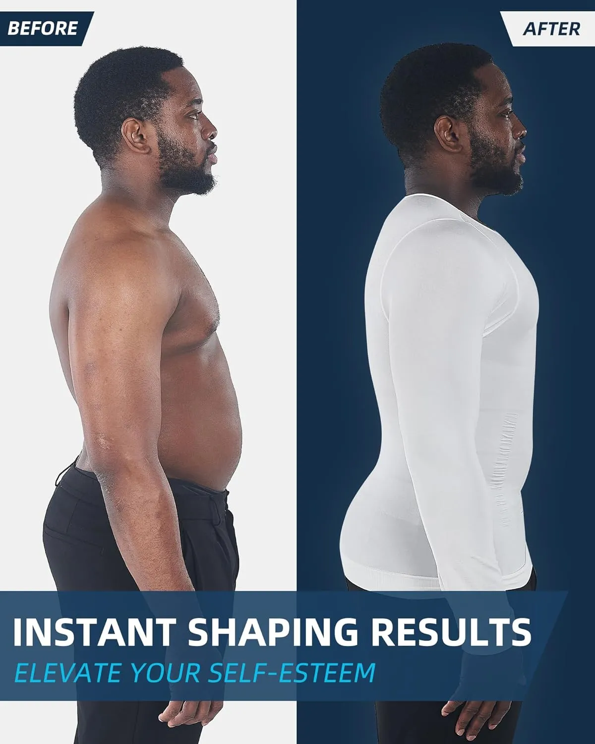 KOCLES Gynecomastia Compression Shirts for Men Long Sleeve, Slimming Body Shaper Undershirt, Tummy Control Shapewear, Workout