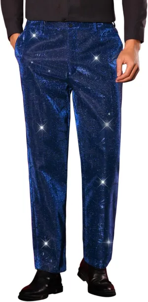 Lars Amadeus Metallic Pants for Men's Irregular Printed Straight Leg Disco Party Shiny Glitter Trouser