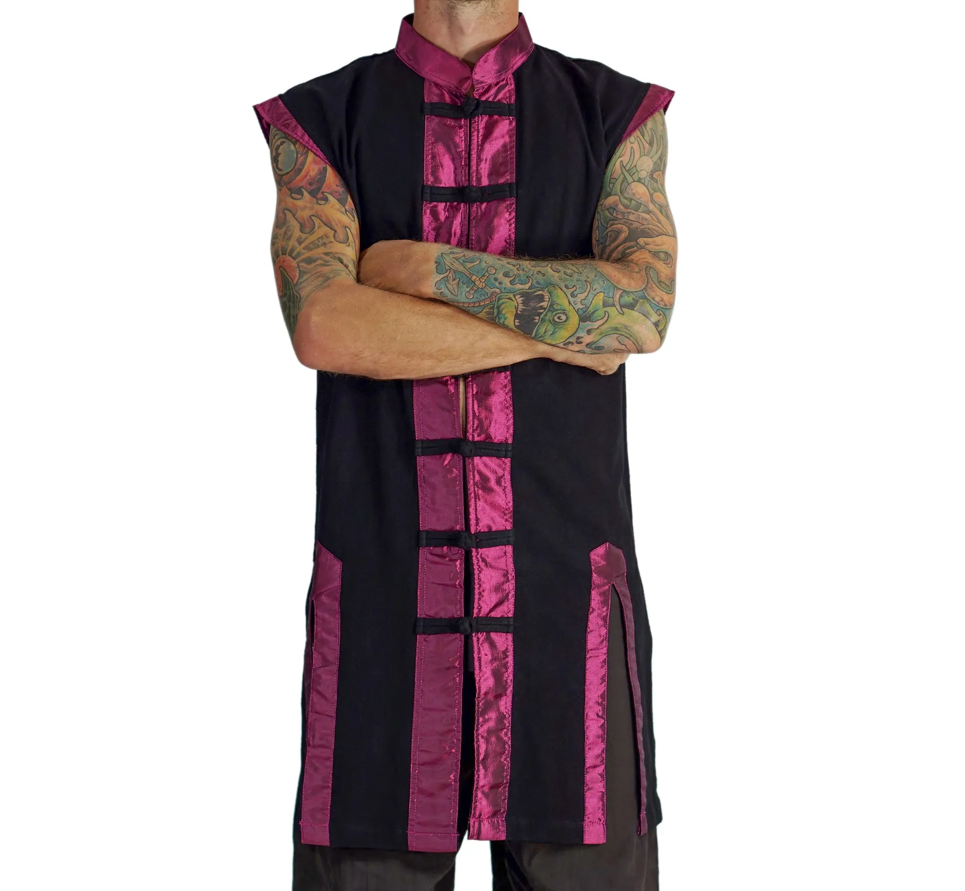 'Long Pirate Vest', Silk Trim - Purple