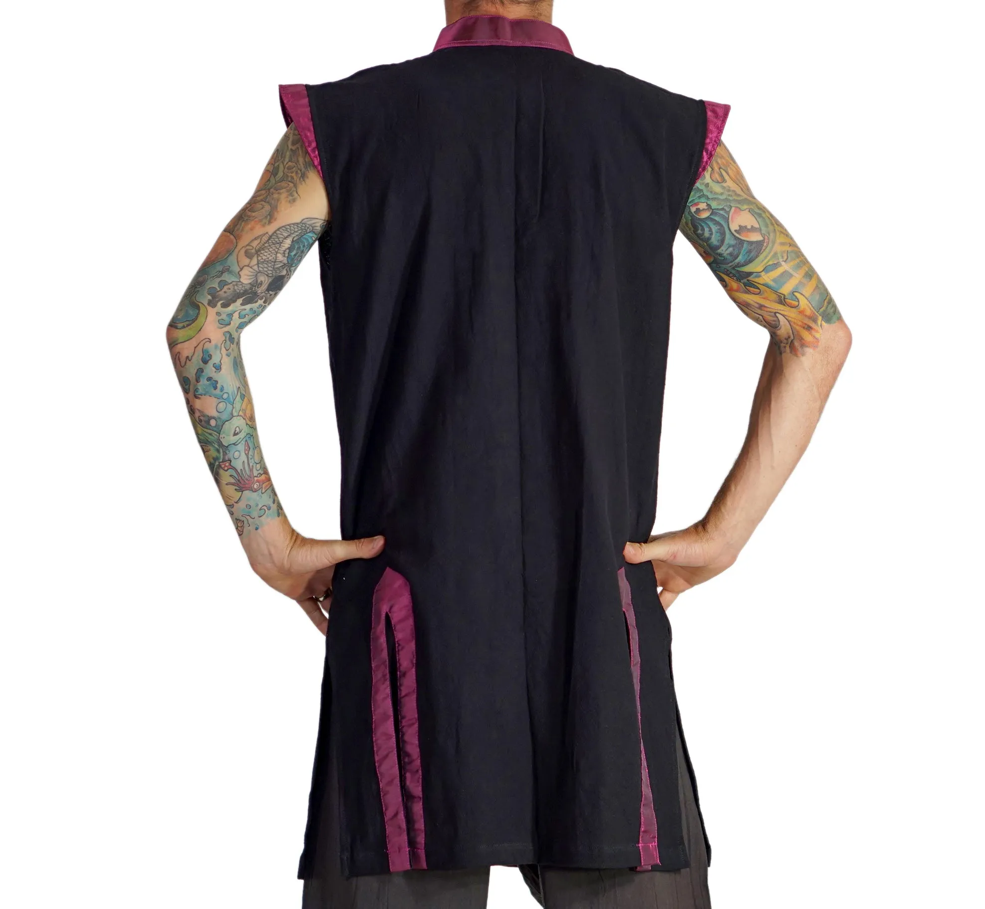 'Long Pirate Vest', Silk Trim - Purple