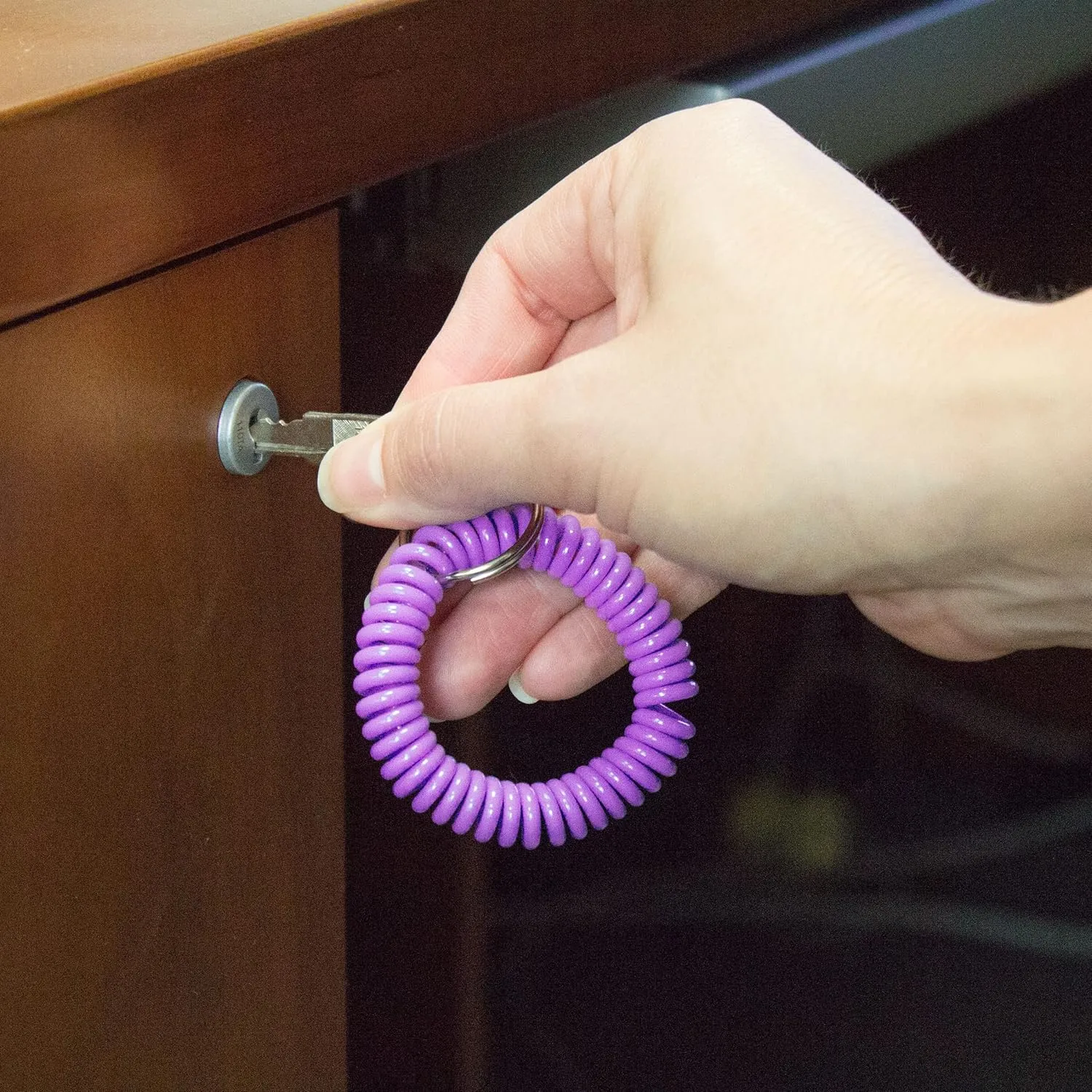 Lucky Line 2 Spiral Wrist Coil with Steel Key Ring, Flexible Wrist Band Key Chain Bracelet, Stretches to 12, Purple 1 PK (410651)