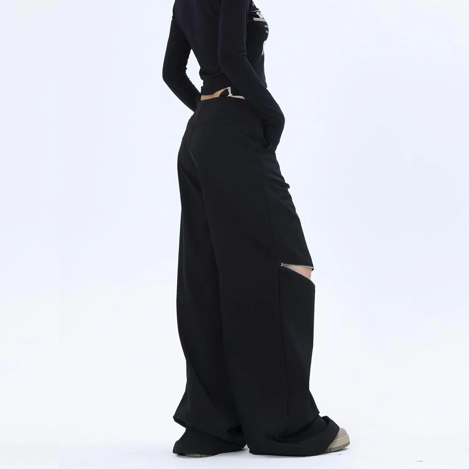MEINVQIAOTI Hot Girls Y2k Hollow Design Harajuku Punk Goth Pants Metal Zipper Dark Functional Baggy Cargo Pants for Women