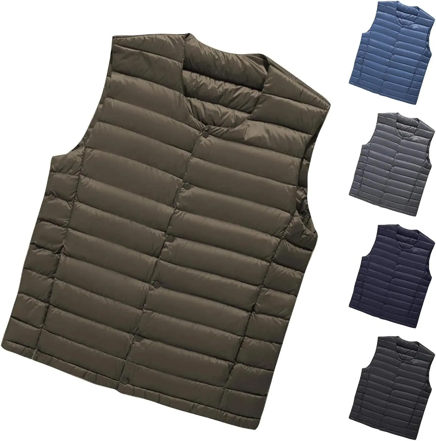 Men Winter Down Vest Casual Lightweight Sleeveless Windproof Buttons Cotton-Padded Waistcoat Coat