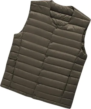 Men Winter Down Vest Casual Lightweight Sleeveless Windproof Buttons Cotton-Padded Waistcoat Coat