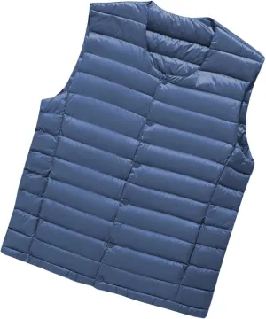 Men Winter Down Vest Casual Lightweight Sleeveless Windproof Buttons Cotton-Padded Waistcoat Coat