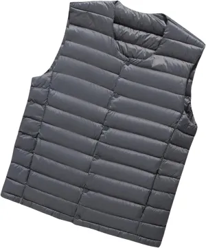 Men Winter Down Vest Casual Lightweight Sleeveless Windproof Buttons Cotton-Padded Waistcoat Coat