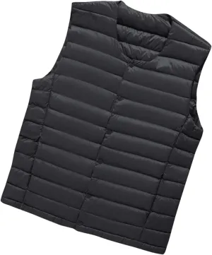 Men Winter Down Vest Casual Lightweight Sleeveless Windproof Buttons Cotton-Padded Waistcoat Coat