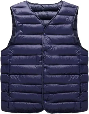 Men Winter Down Vest Lightweight Packable Sleeveless Padded Warm Cotton-Padded Windproof Waistcoat Coat