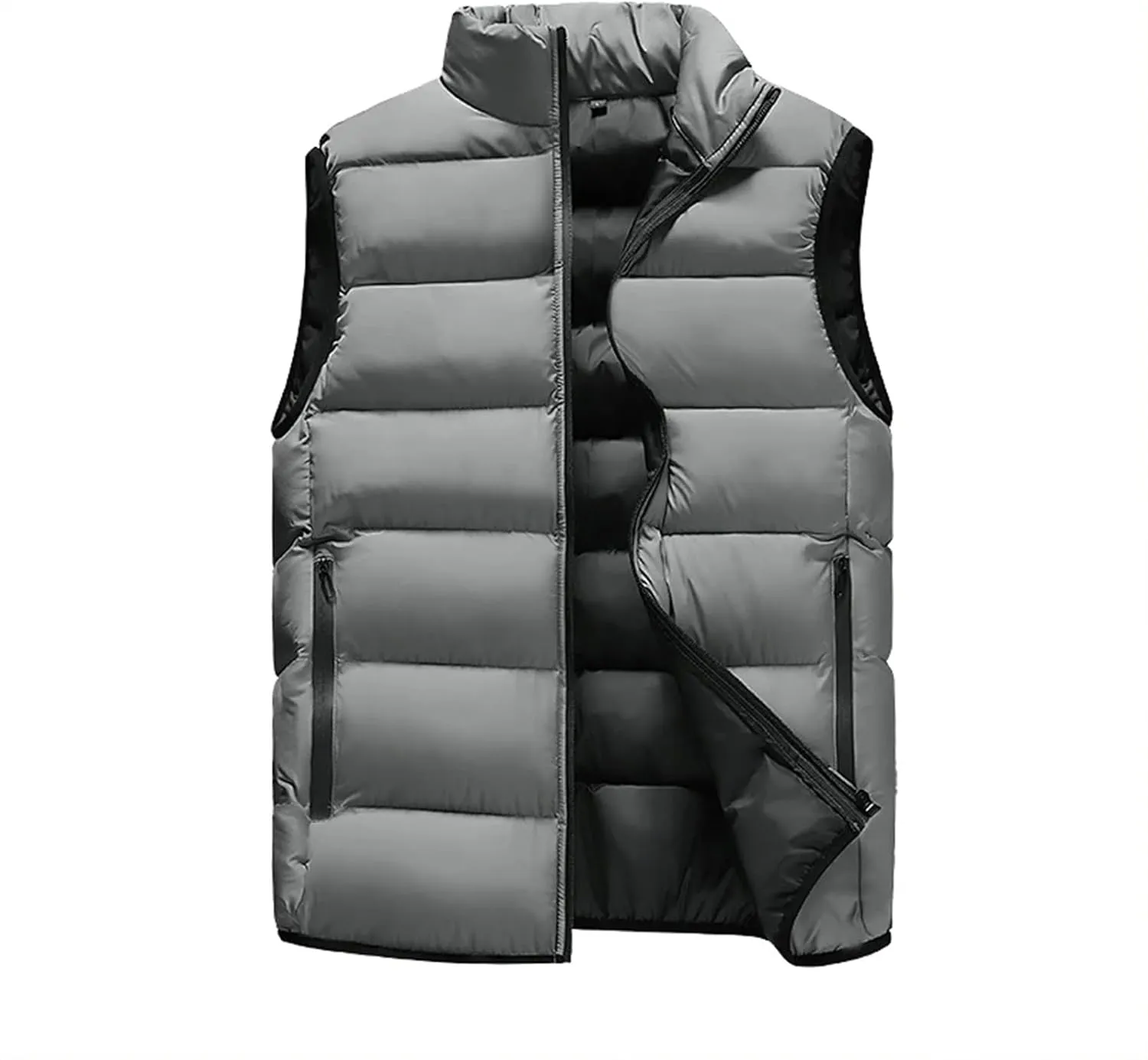 Men Winter Sleeveless Vest Jackets Fashion Stand Collar Thick Warm Zipper Cotton-Padded Waistcoat Coats