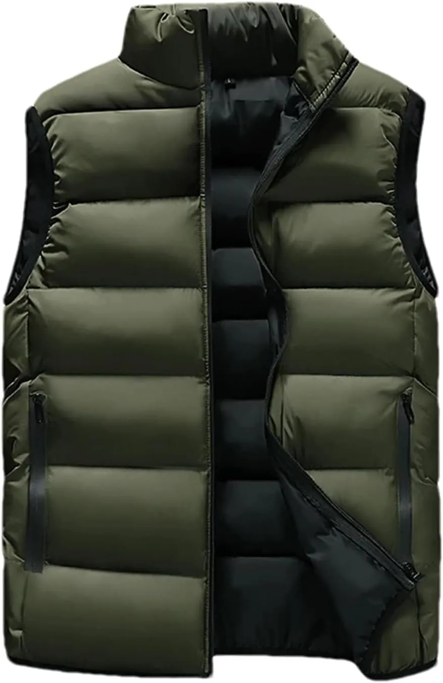 Men Winter Sleeveless Vest Jackets Fashion Stand Collar Thick Warm Zipper Cotton-Padded Waistcoat Coats