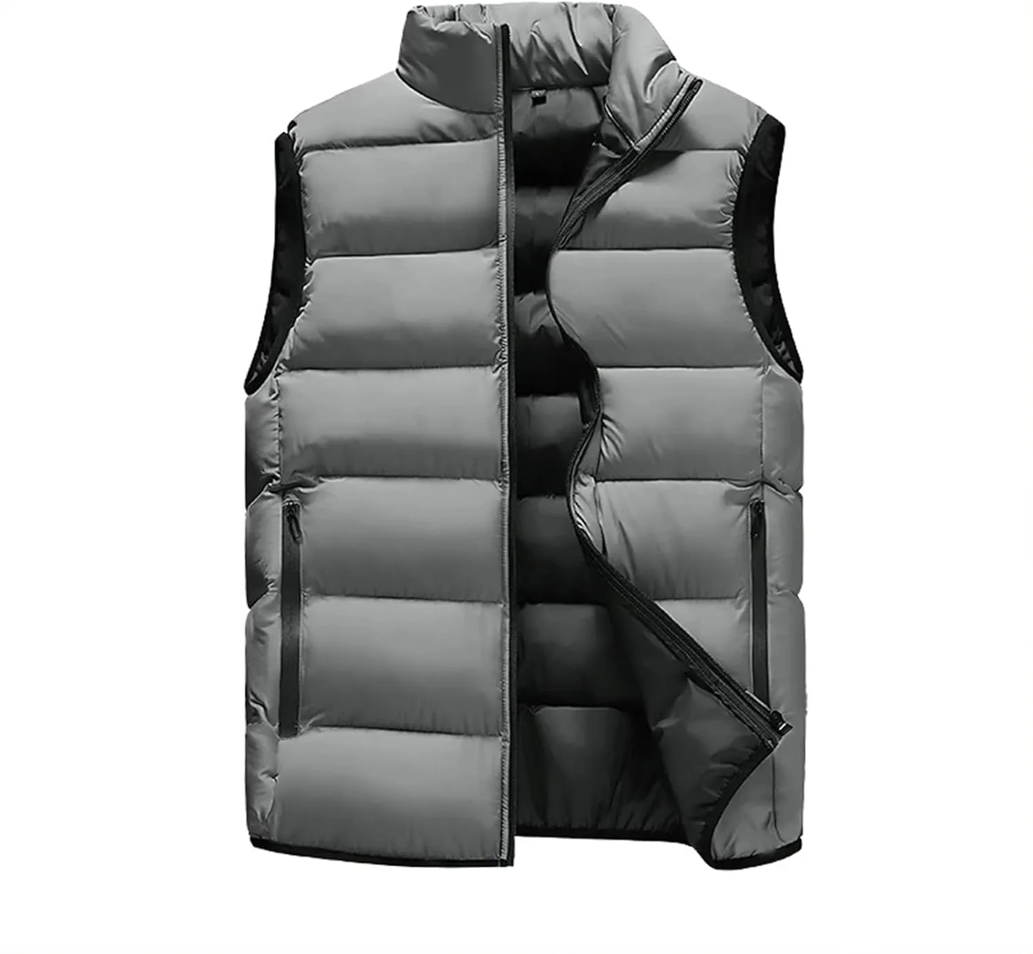 Men Winter Sleeveless Vest Jackets Fashion Stand Collar Thick Warm Zipper Cotton-Padded Waistcoat Coats