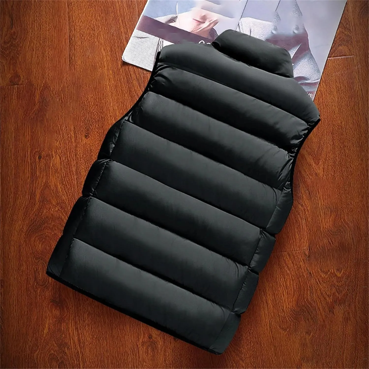 Men Winter Sleeveless Vest Jackets Fashion Stand Collar Thick Warm Zipper Cotton-Padded Waistcoat Coats
