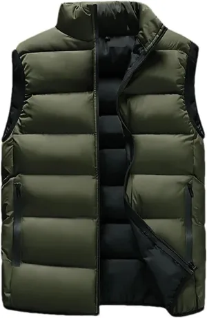 Men Winter Sleeveless Vest Jackets Fashion Stand Collar Thick Warm Zipper Cotton-Padded Waistcoat Coats