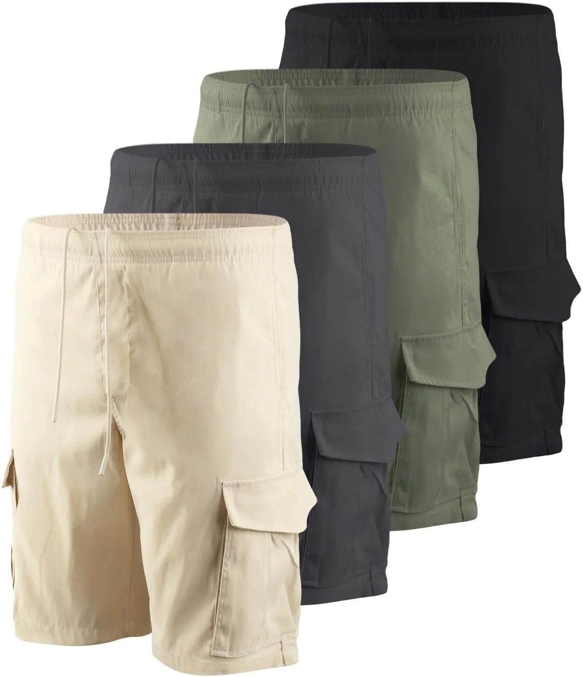 Men's 3/4 Pack Classic Cargo Shorts 10 Inseam,4 Pockets Walking Shorts Casual Lightweight with Waistband Drawstring