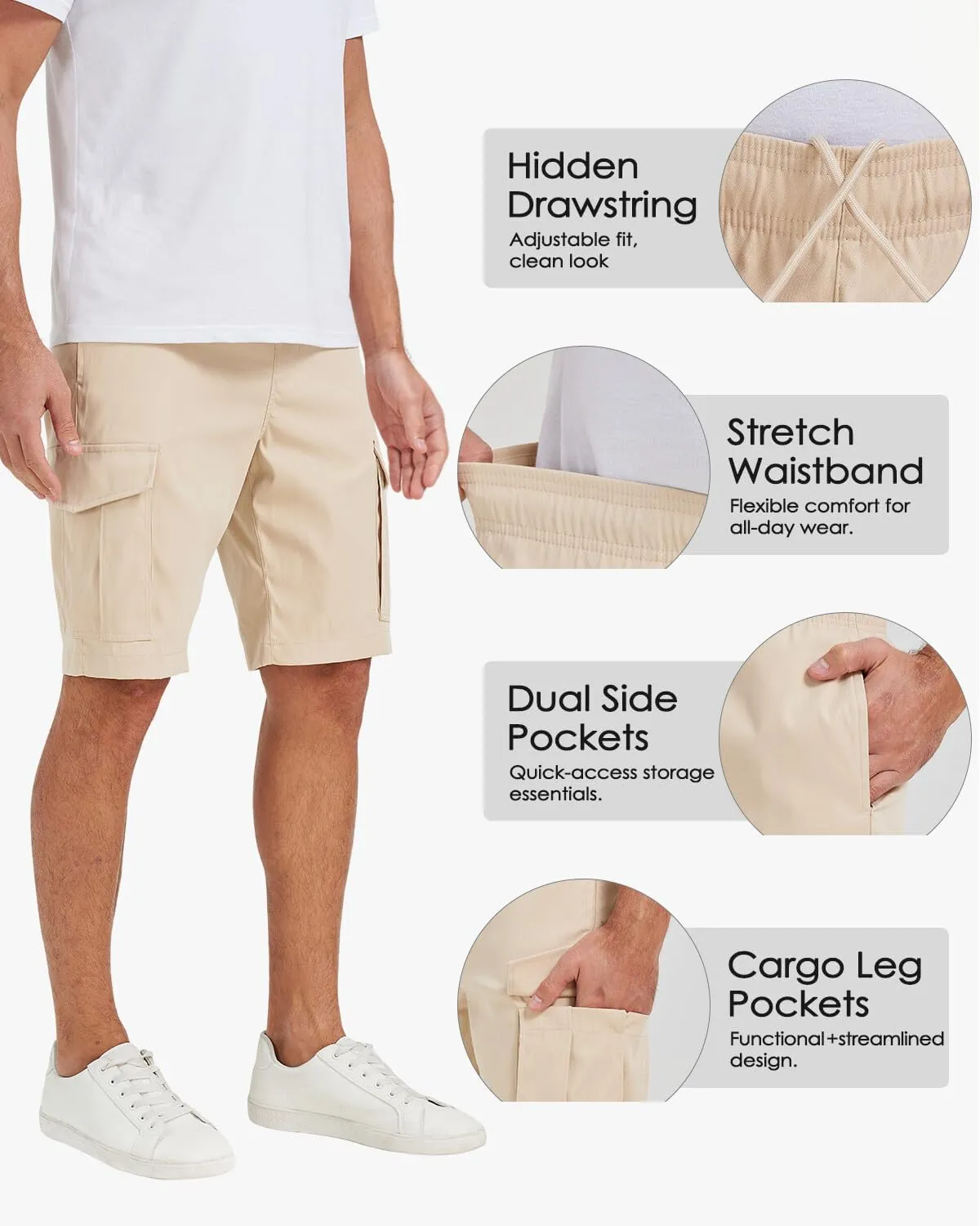 Men's 3/4 Pack Classic Cargo Shorts 10 Inseam,4 Pockets Walking Shorts Casual Lightweight with Waistband Drawstring