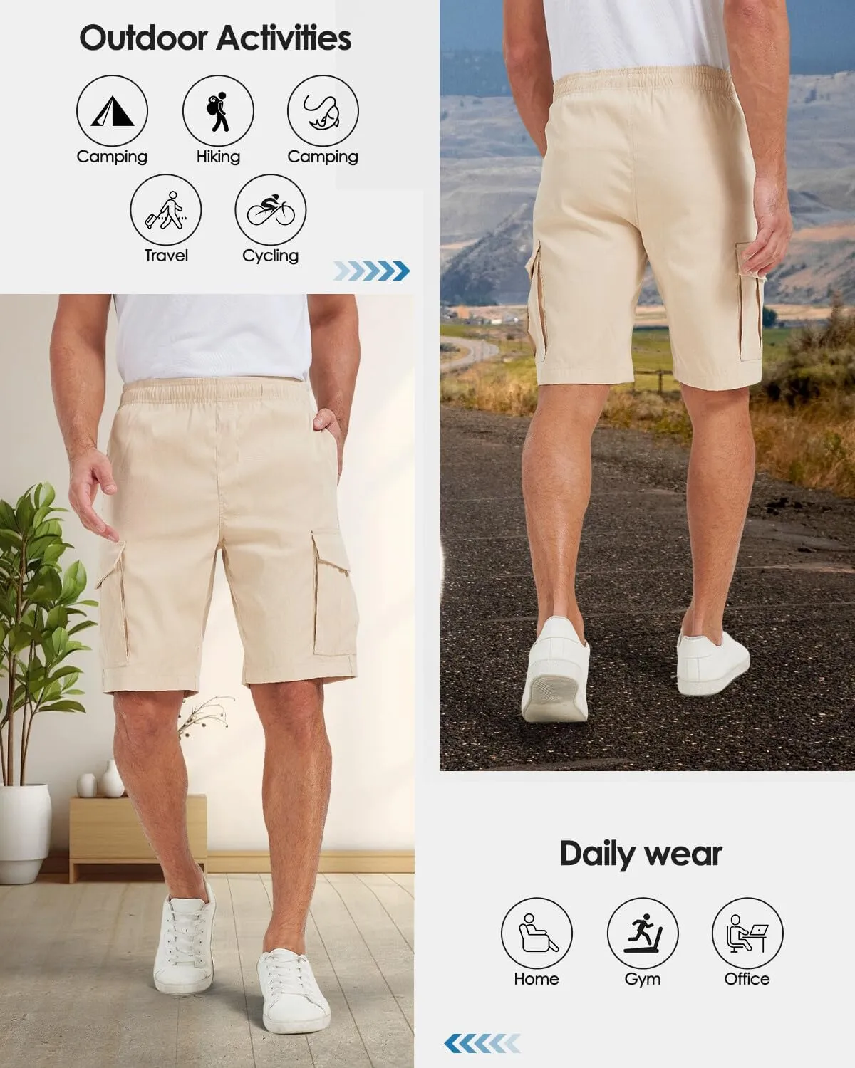Men's 3/4 Pack Classic Cargo Shorts 10 Inseam,4 Pockets Walking Shorts Casual Lightweight with Waistband Drawstring