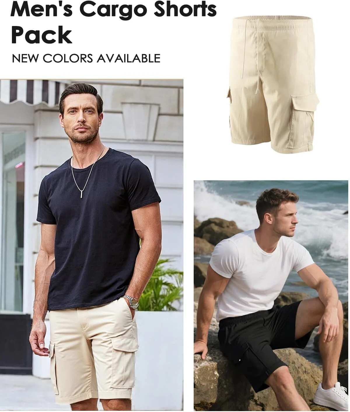 Men's 3/4 Pack Classic Cargo Shorts 10 Inseam,4 Pockets Walking Shorts Casual Lightweight with Waistband Drawstring