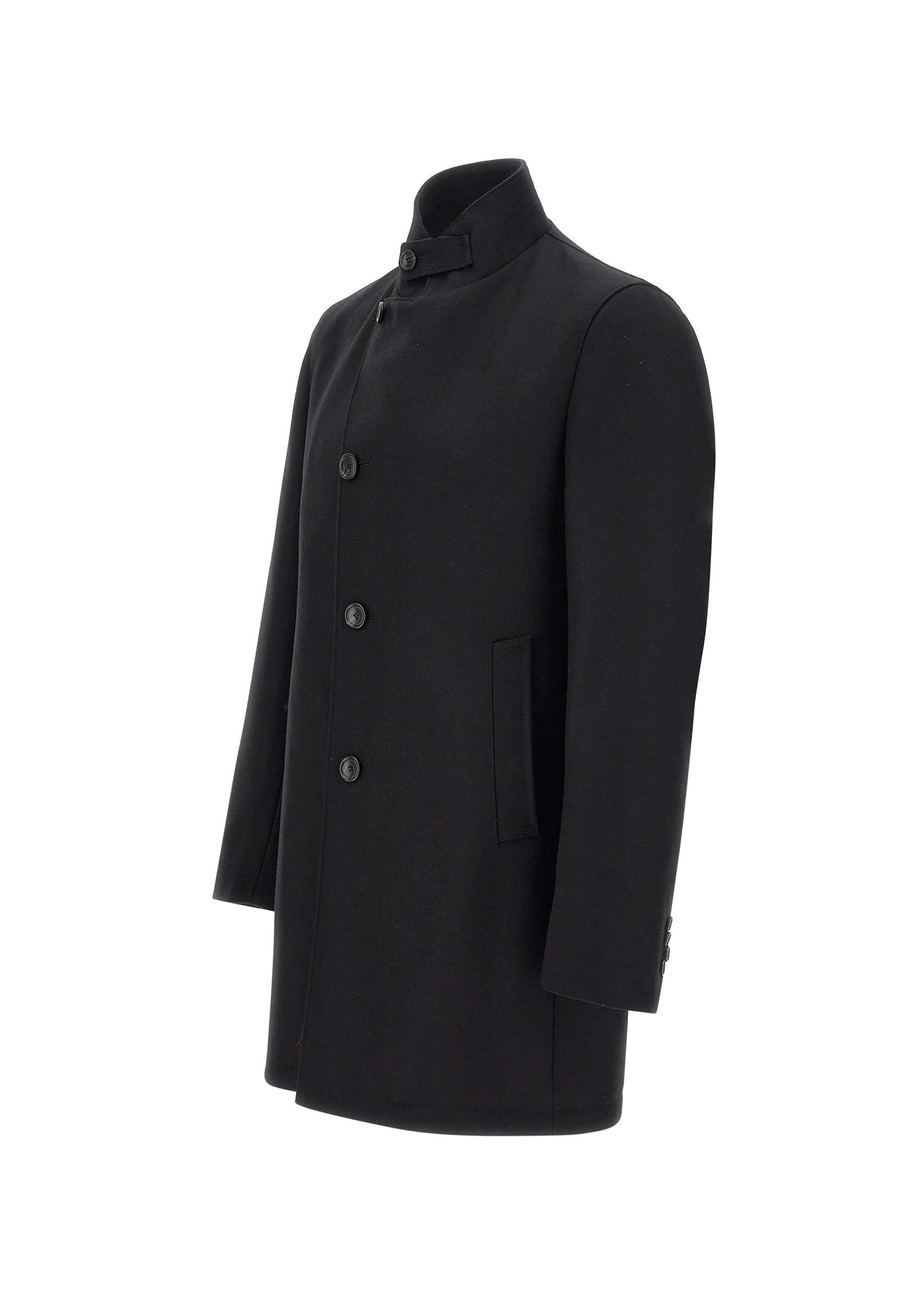 Men's Black Wool Gabardine Coat