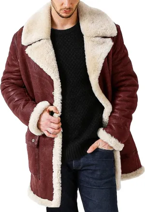 Men's Lamb Wool Bomber Coat Winter Bomber Fleece Lined Leather Jackets Aviator Coat Shearling Leather Jacket