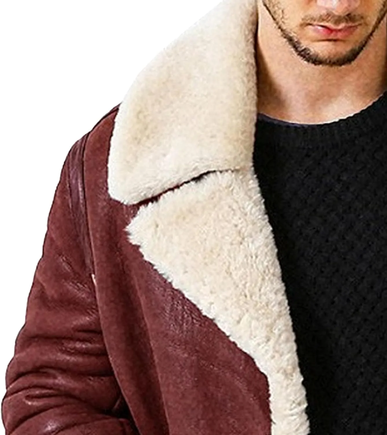 Men's Lamb Wool Bomber Coat Winter Bomber Fleece Lined Leather Jackets Aviator Coat Shearling Leather Jacket