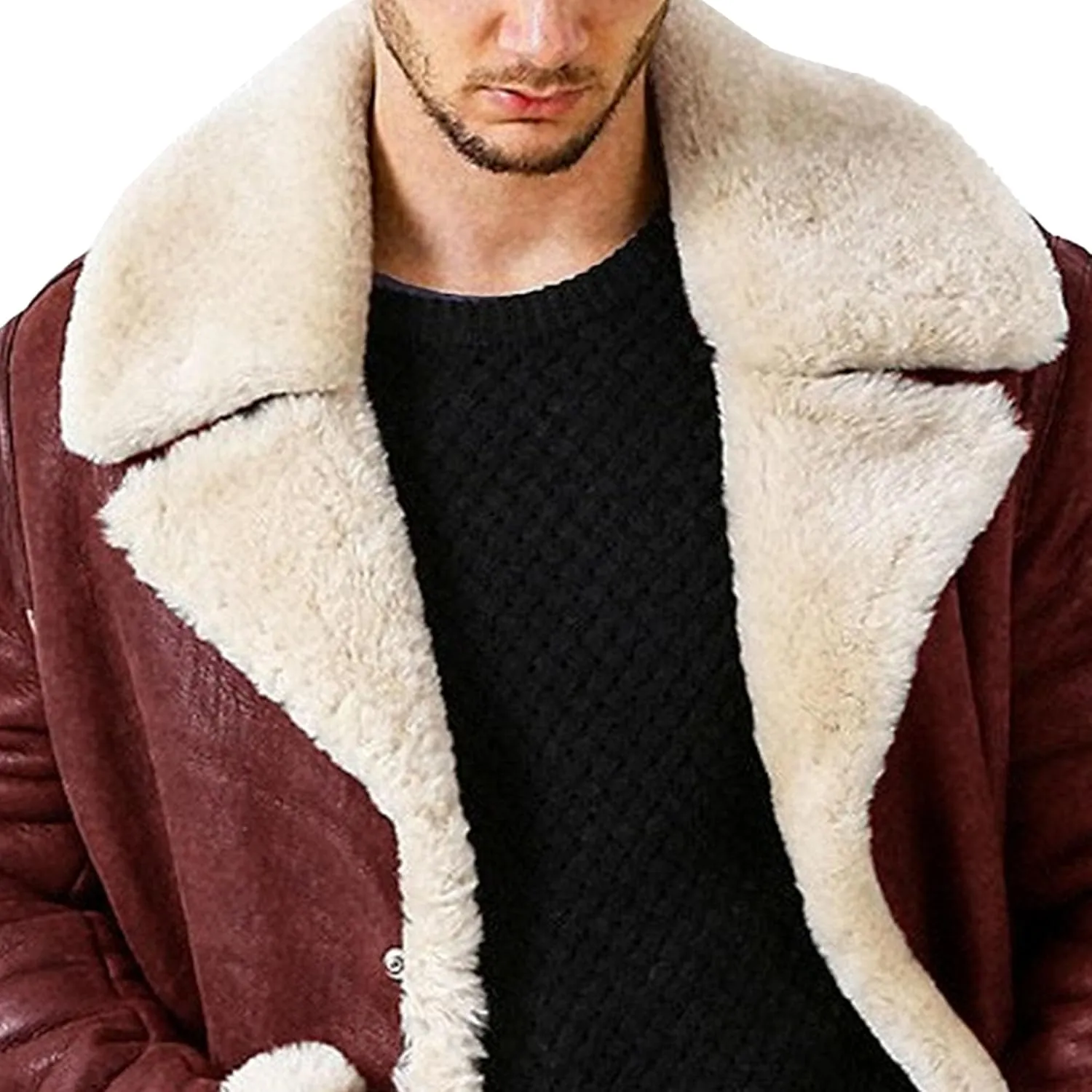 Men's Lamb Wool Bomber Coat Winter Bomber Fleece Lined Leather Jackets Aviator Coat Shearling Leather Jacket