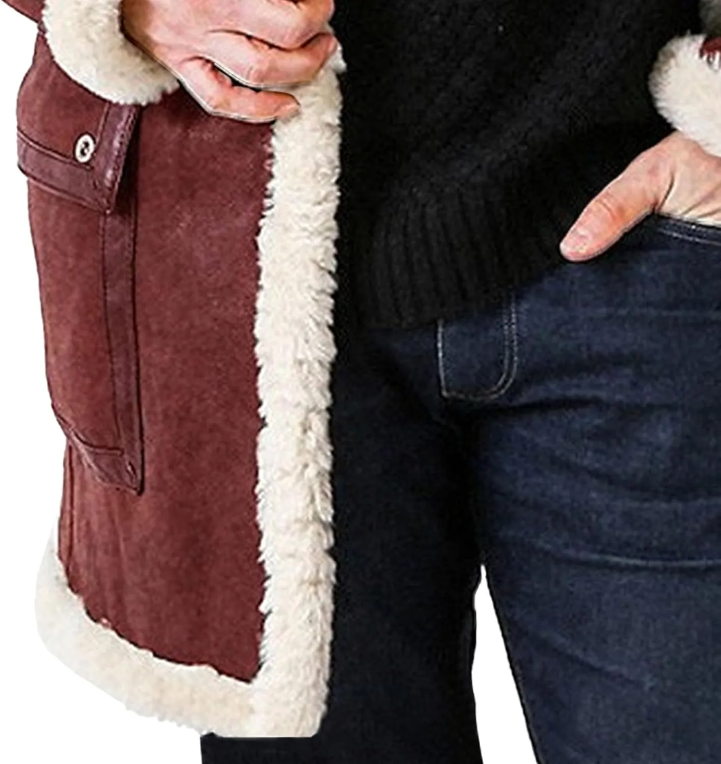 Men's Lamb Wool Bomber Coat Winter Bomber Fleece Lined Leather Jackets Aviator Coat Shearling Leather Jacket