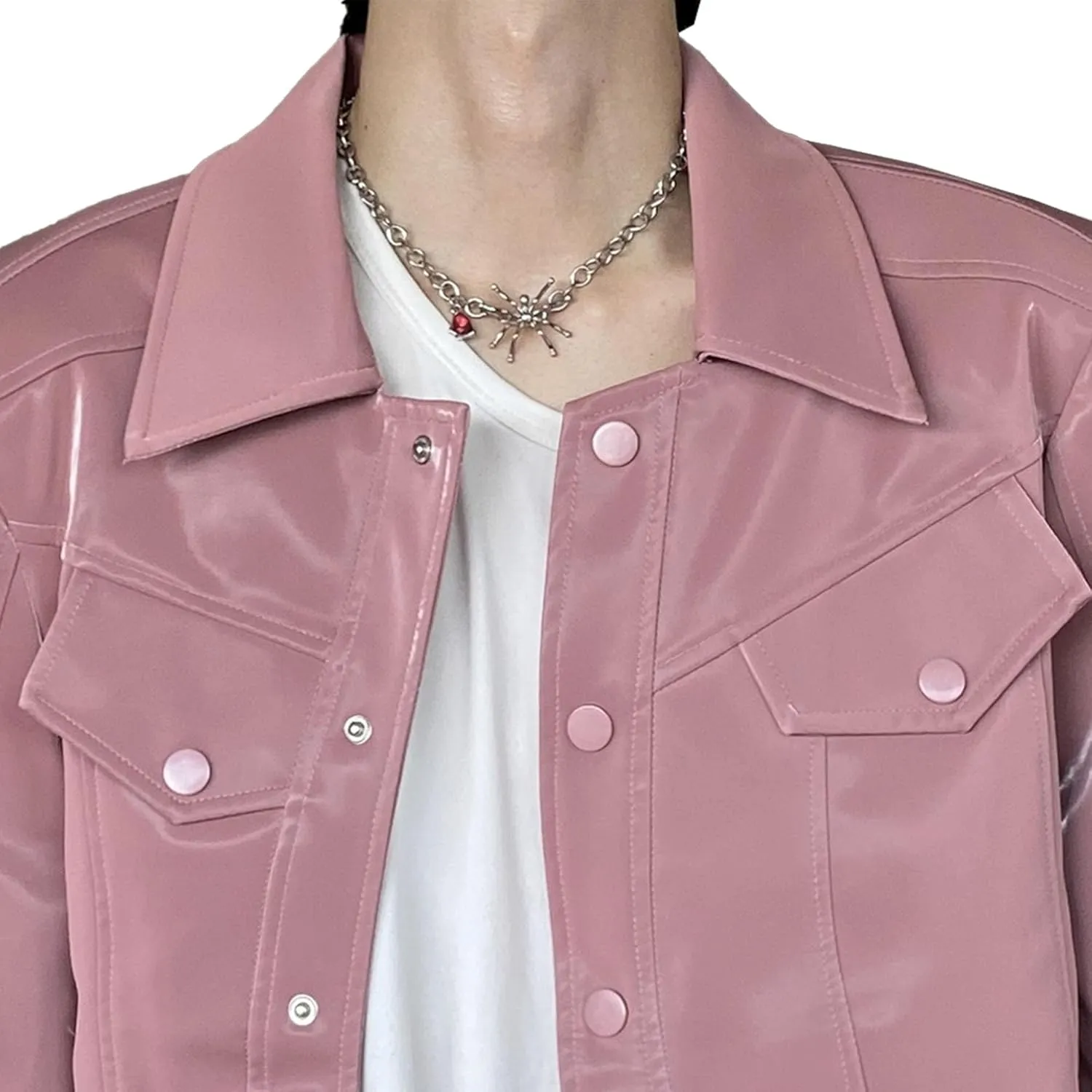 Men's Shiny Patent Leather Jacket Asymmetric Zipper Motorcycle Lapel Jackets Lapel Faux Leather Bomber Jacket